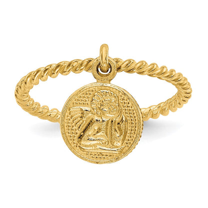 14K Gelbgold Polierter Engel-Charm-Anhänger Kinderring
