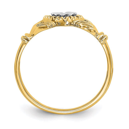 14K Gelbgold Claddagh-Ring mit Diamantschliff und Rhodinierung