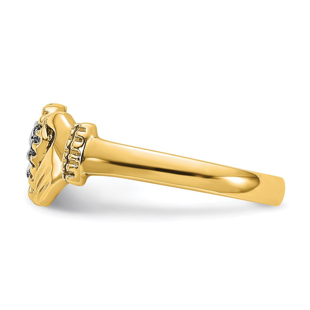 14K Gelbgold Claddagh-Ring mit Diamantschliff und Rhodinierung