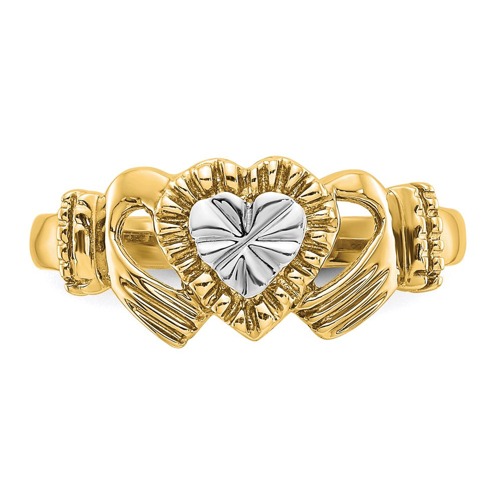 14K Gelbgold Claddagh-Ring mit Diamantschliff und Rhodinierung