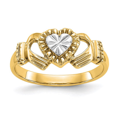 14K Gelbgold Claddagh-Ring mit Diamantschliff und Rhodinierung