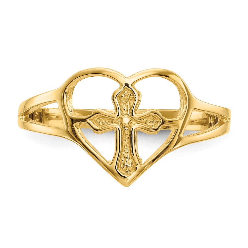14K Gelbgold Kreuz in Herz Ring