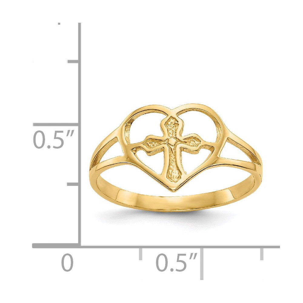 14K Gelbgold Kreuz in Herz Ring