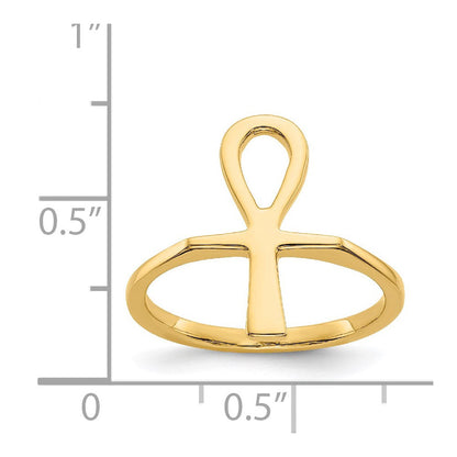 14K Gelbgold Poliertes Anch Ägyptisches Kreuz Ring