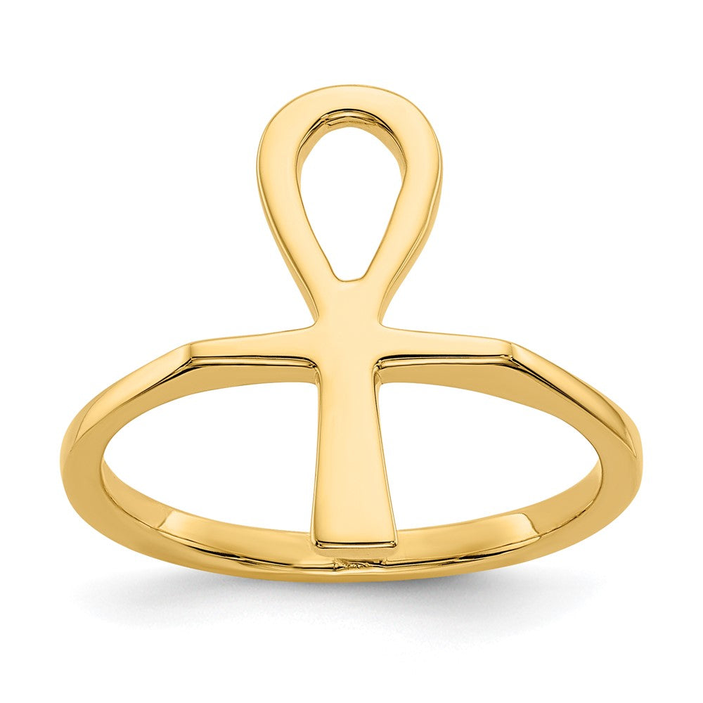 14K Gelbgold Poliertes Anch Ägyptisches Kreuz Ring