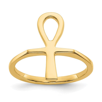 14K Gelbgold Poliertes Anch Ägyptisches Kreuz Ring