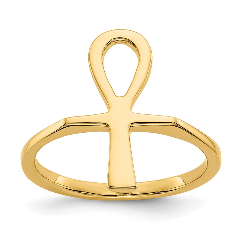 14K Gelbgold Poliertes Anch Ägyptisches Kreuz Ring