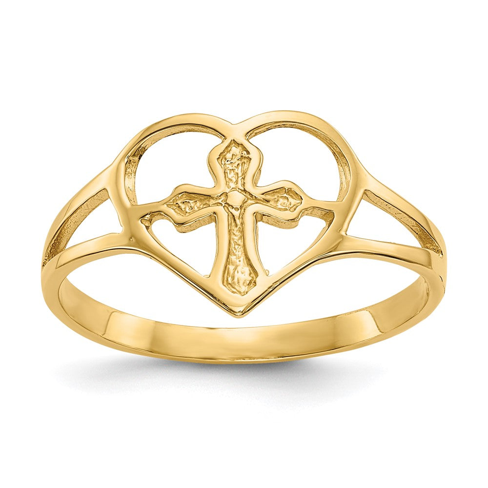 14K Gelbgold Kreuz in Herz Ring