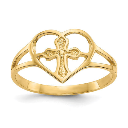 14K Gelbgold Kreuz in Herz Ring