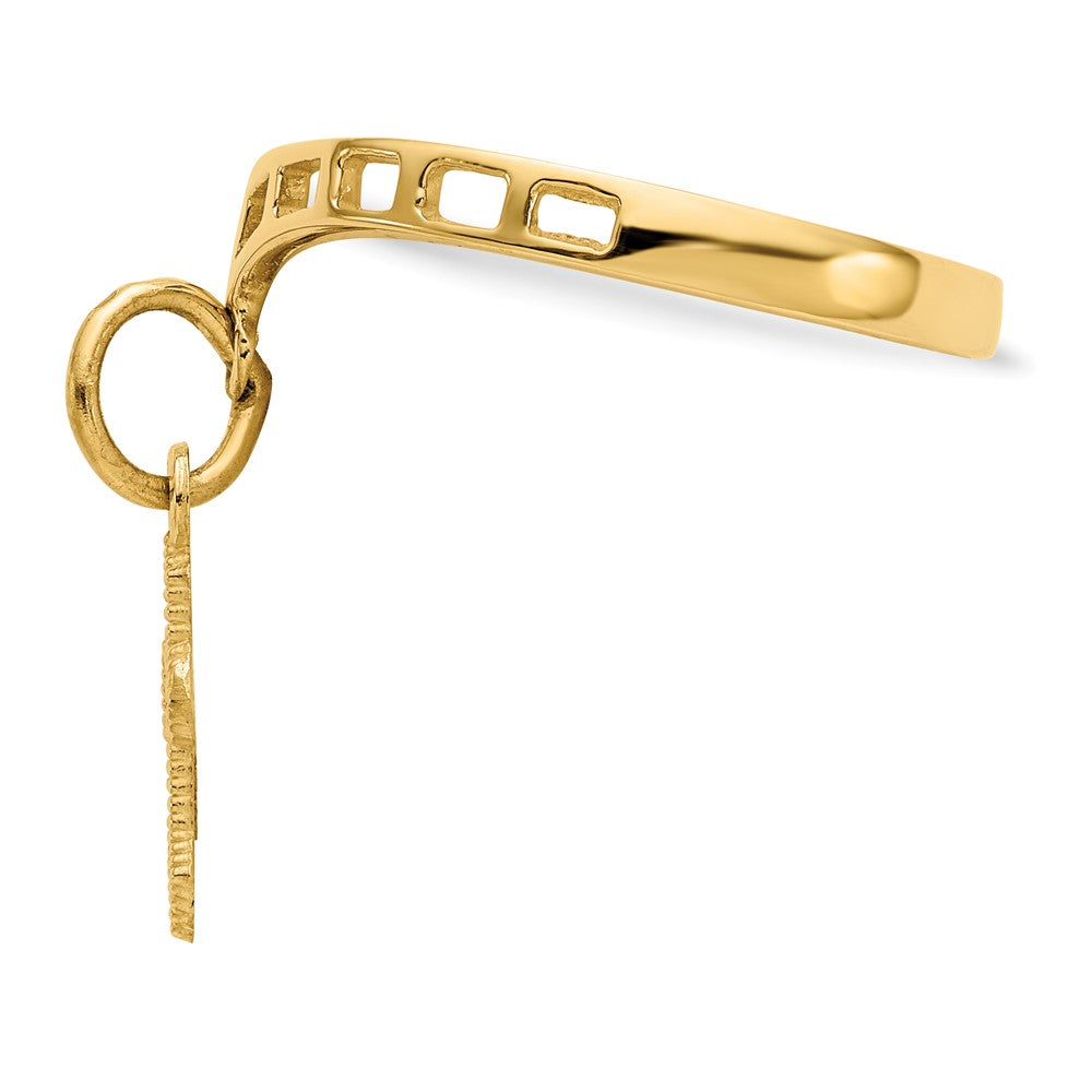 14K Gelbgold Kreuz-Anhänger-Ring, poliert, mit baumelndem Charm