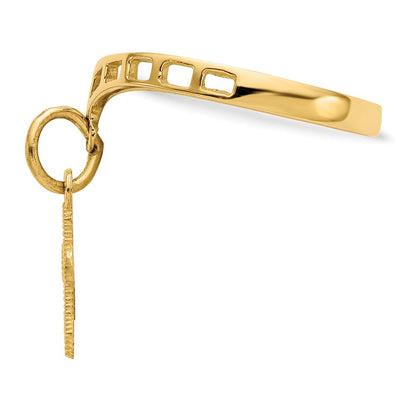 14K Gelbgold Kreuz-Anhänger-Ring, poliert, mit baumelndem Charm