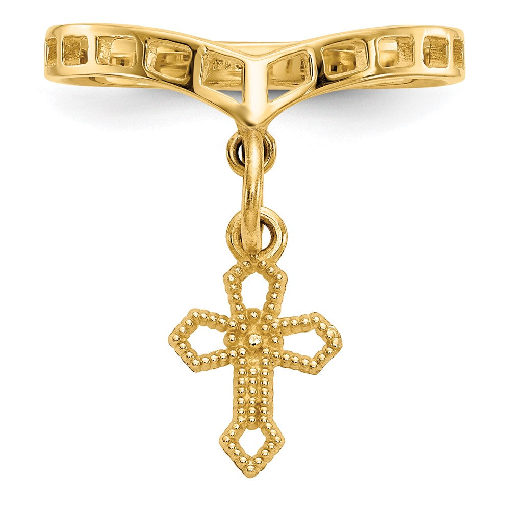 14K Gelbgold Kreuz-Anhänger-Ring, poliert, mit baumelndem Charm