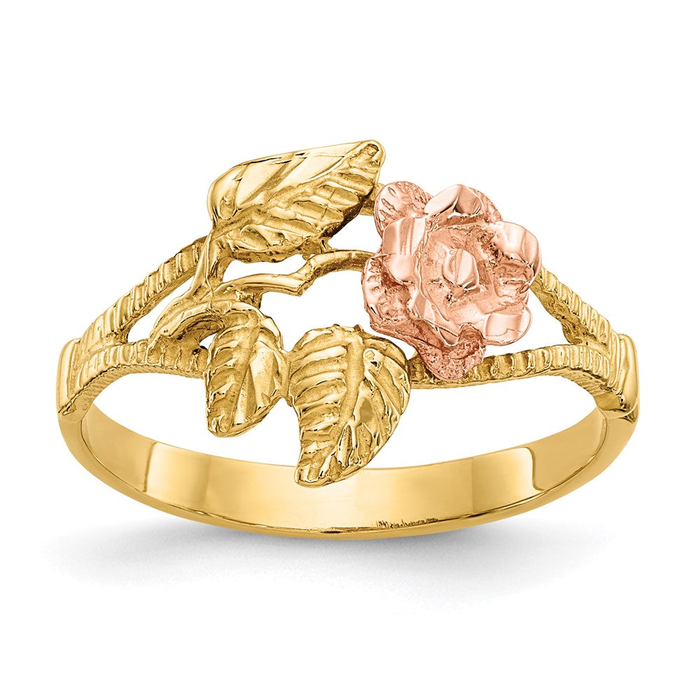 14K Bicolor Gold Rosen-Ring mit Diamantschliff