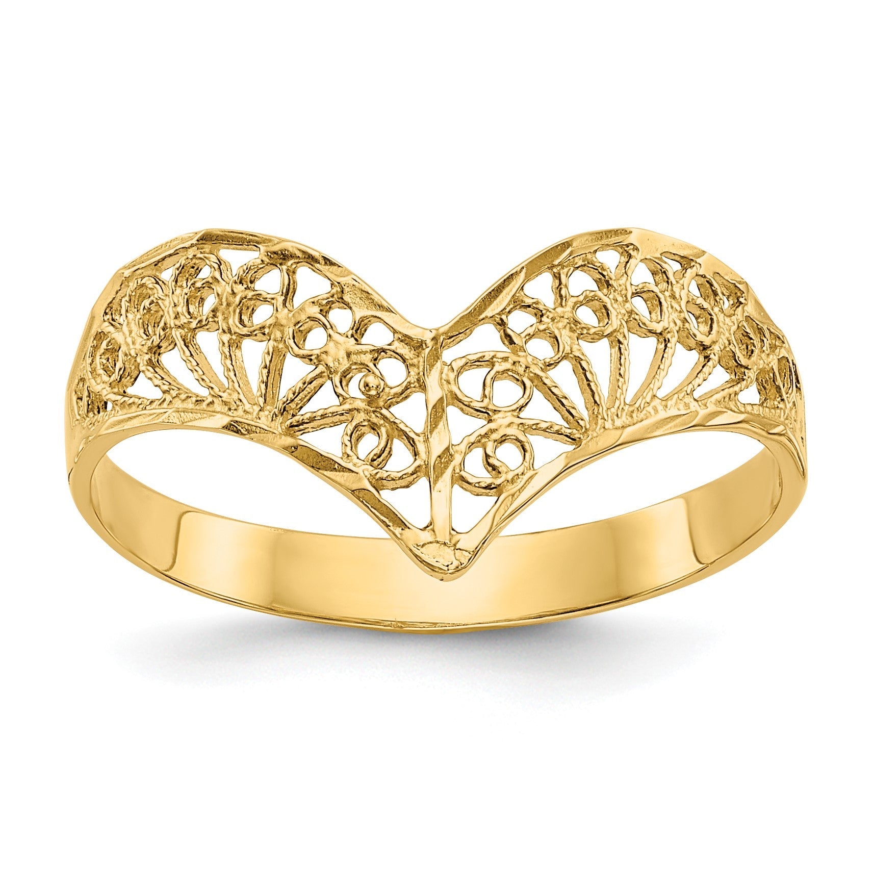 14K Gelbgold Ring mit Diamantschliff und Filigranmuster