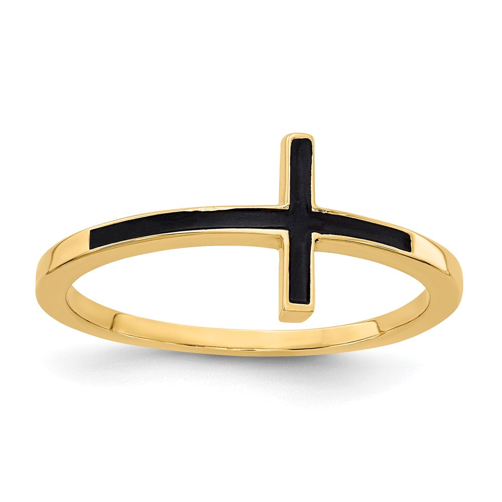 14K Gelbgold Ring mit antikisiertem Kreuz seitlich