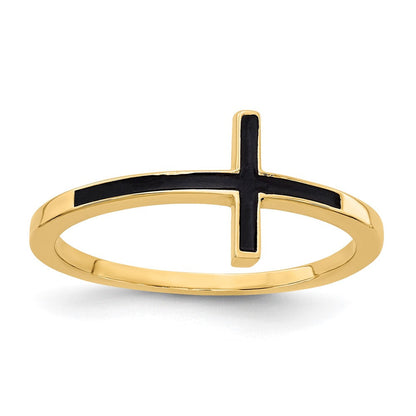 14K Gelbgold Ring mit antikisiertem Kreuz seitlich