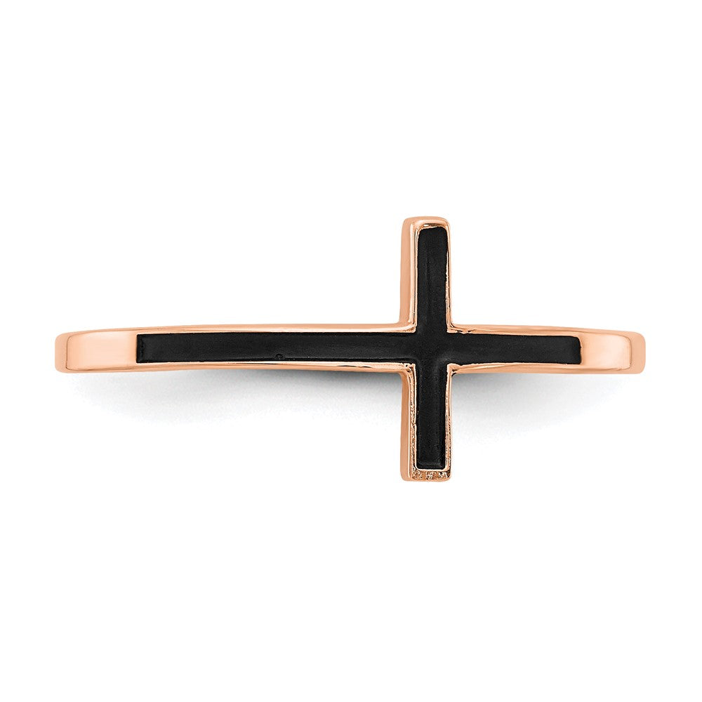 14K Roségold Kreuz-Ring seitwärts mit Emaille