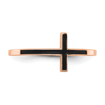 14K Roségold Kreuz-Ring seitwärts mit Emaille