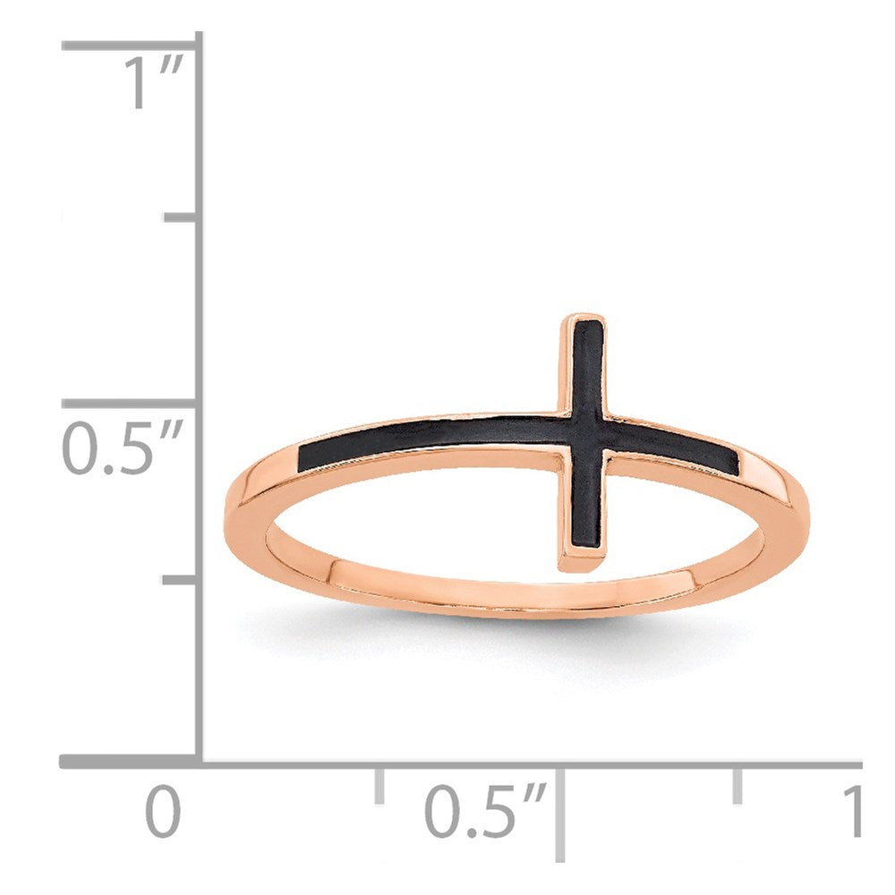 14K Roségold Kreuz-Ring seitwärts mit Emaille