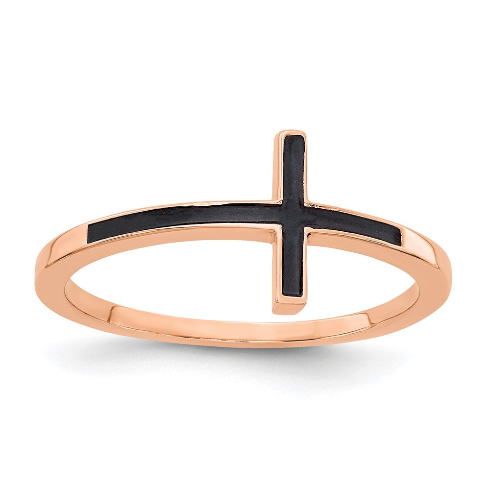 14K Roségold Kreuz-Ring seitwärts mit Emaille