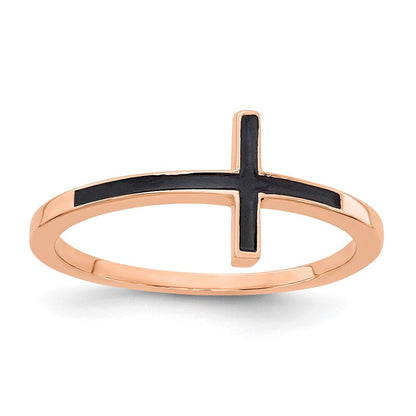 14K Roségold Kreuz-Ring seitwärts mit Emaille