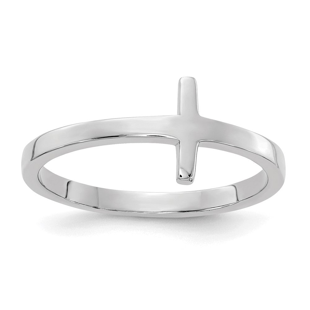 14K Weißgold Ring mit seitlichem Kreuz