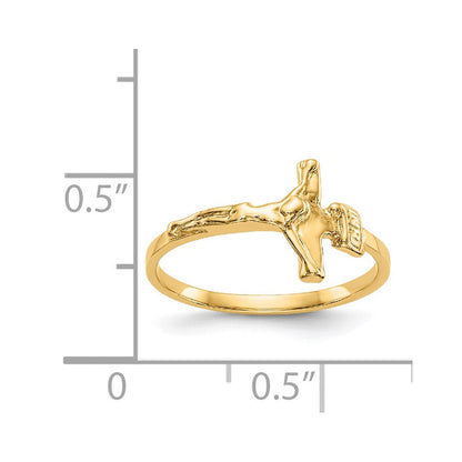 14K Gelbgold Kinder-Kruzifix-Ring, poliert