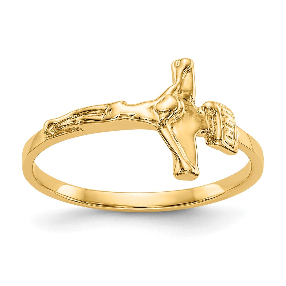 14K Gelbgold Kinder-Kruzifix-Ring, poliert