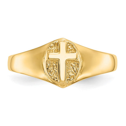 14K Gelbgold Kinder-Ring mit poliertem offenem Kreuz