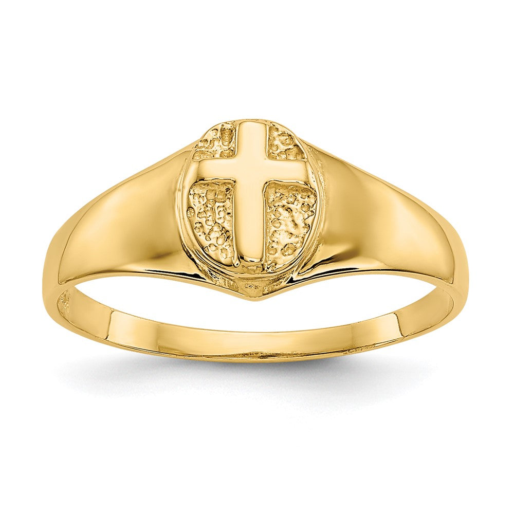 14K Gelbgold Kinder-Ring mit poliertem offenem Kreuz