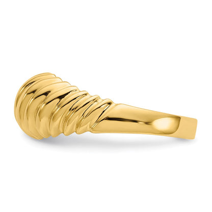 14K Gelbgold polierter Ring mit gewelltem Kalottendesign