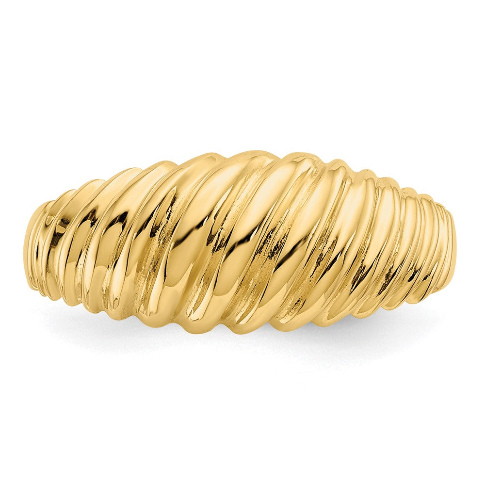 14K Gelbgold polierter Ring mit gewelltem Kalottendesign
