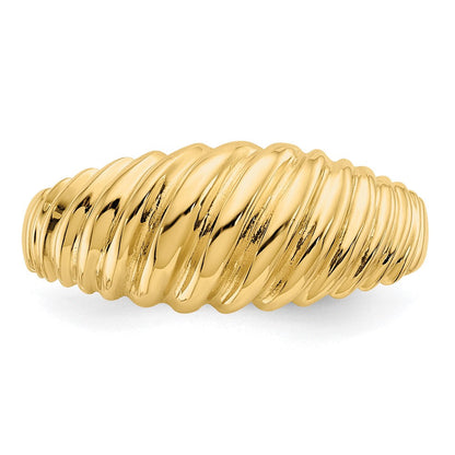 14K Gelbgold polierter Ring mit gewelltem Kalottendesign