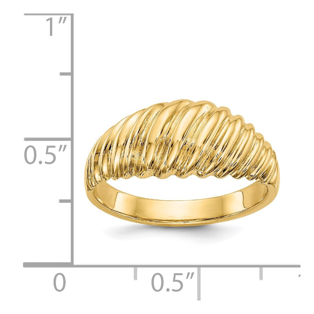 14K Gelbgold polierter Ring mit gewelltem Kalottendesign