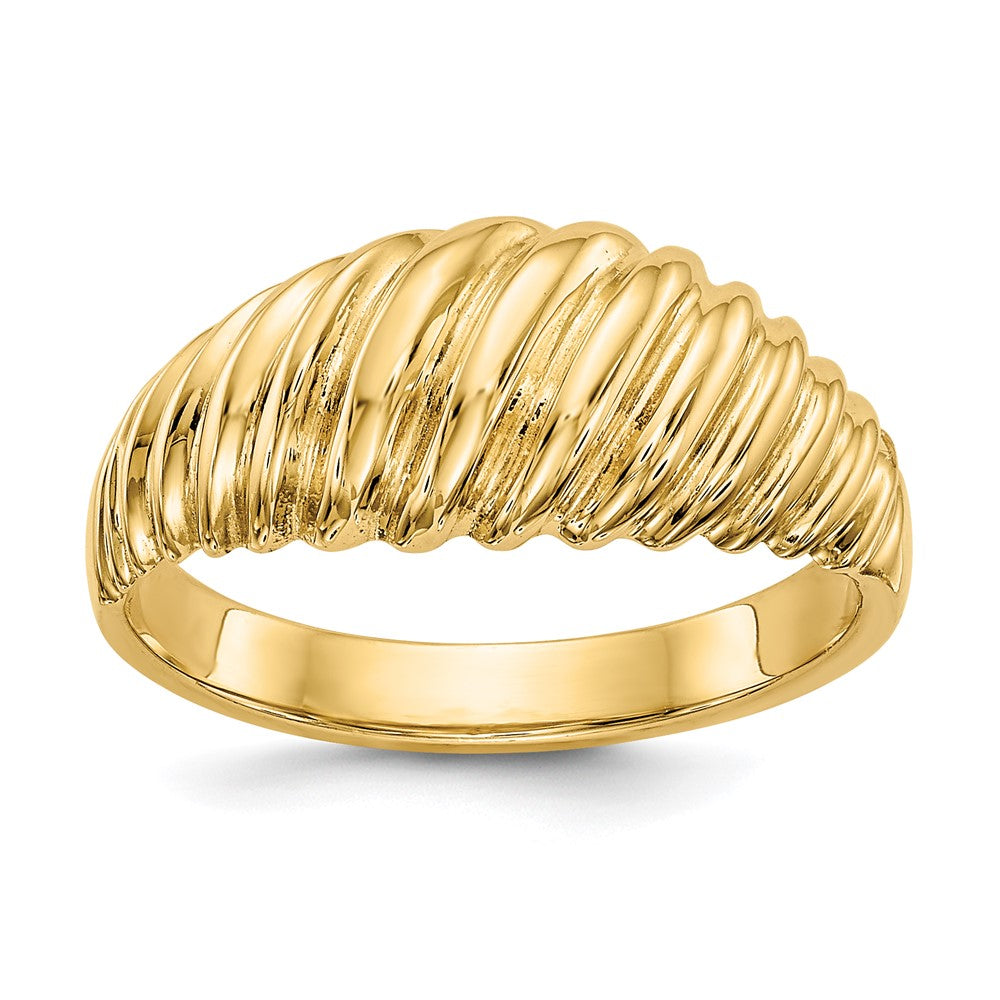 14K Gelbgold polierter Ring mit gewelltem Kalottendesign