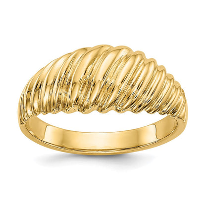 14K Gelbgold polierter Ring mit gewelltem Kalottendesign