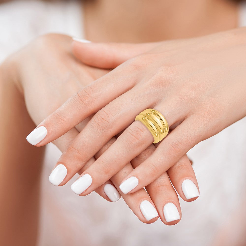 14K Gelbgold Ring mit poliertem, gewelltem Dom-Design