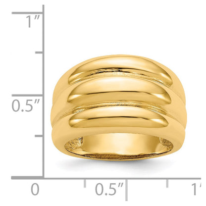 14K Gelbgold Ring mit poliertem, gewelltem Dom-Design