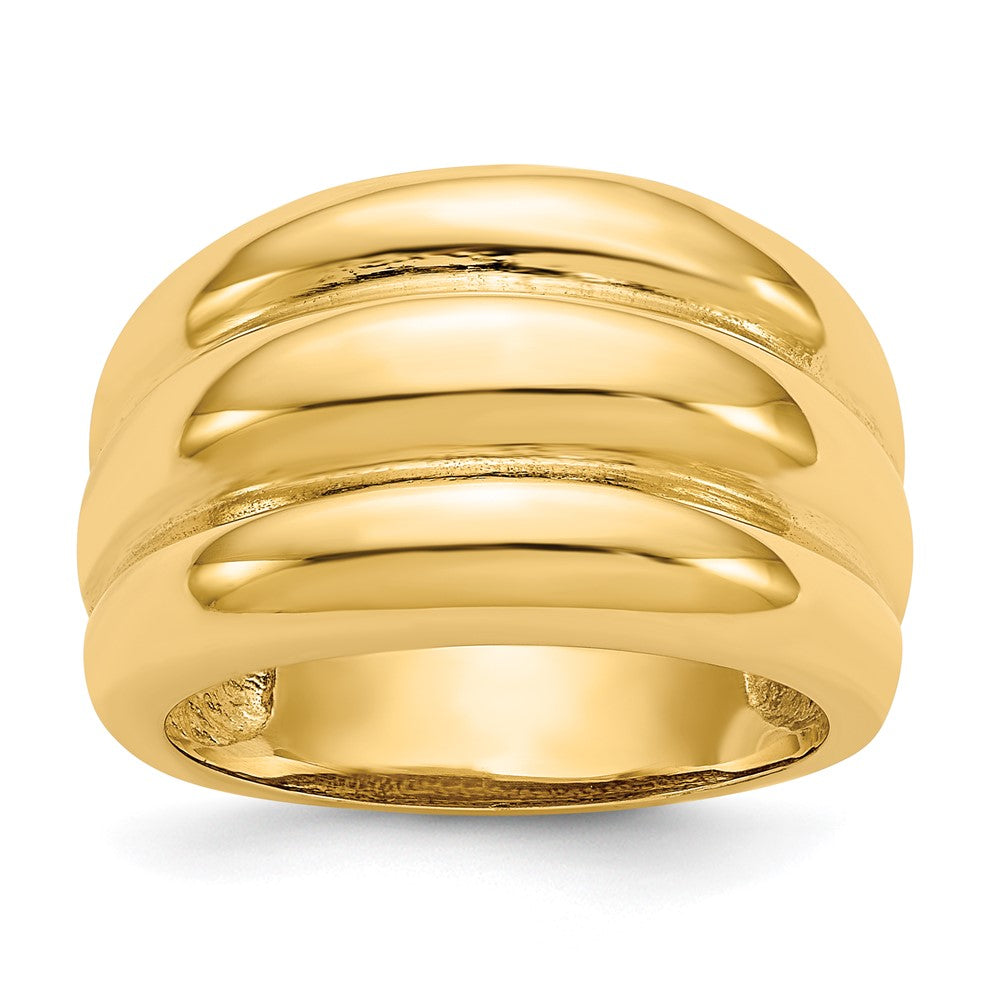 14K Gelbgold Ring mit poliertem, gewelltem Dom-Design