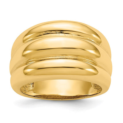 14K Gelbgold Ring mit poliertem, gewelltem Dom-Design