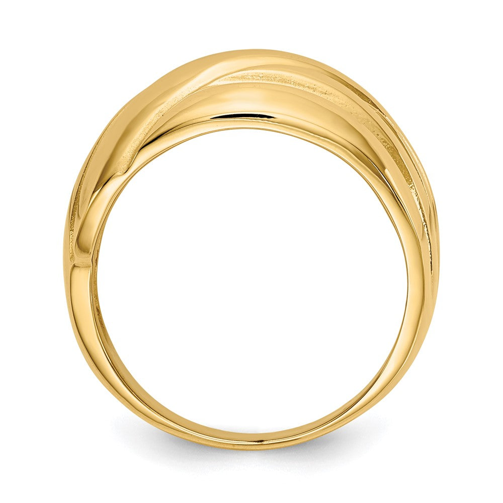 14K Gelbgold Ring mit poliertem, gewelltem Domdesign