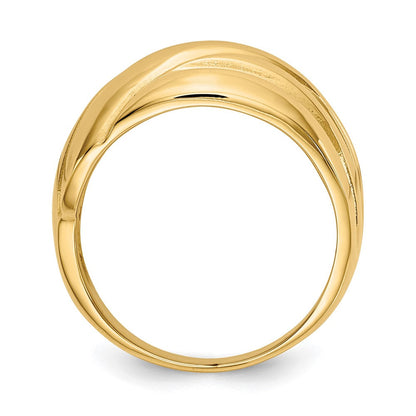14K Gelbgold Ring mit poliertem, gewelltem Domdesign