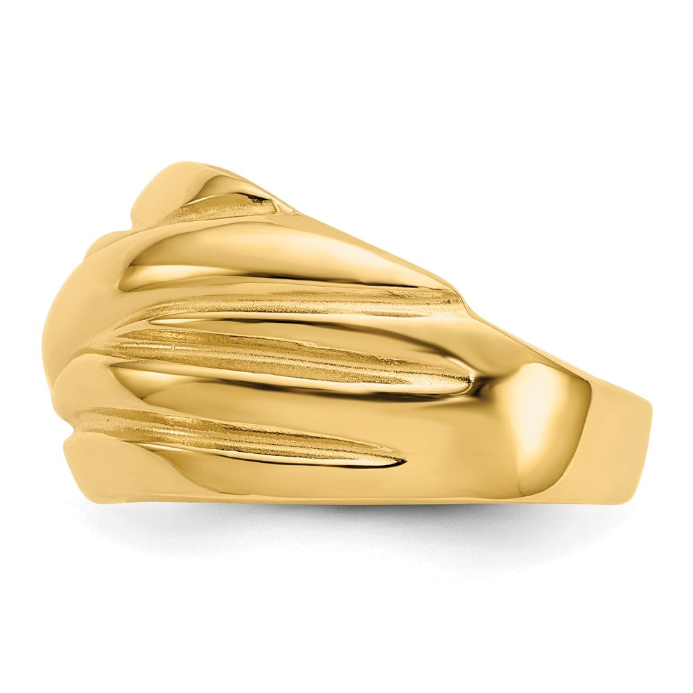 14K Gelbgold Ring mit poliertem, gewelltem Domdesign