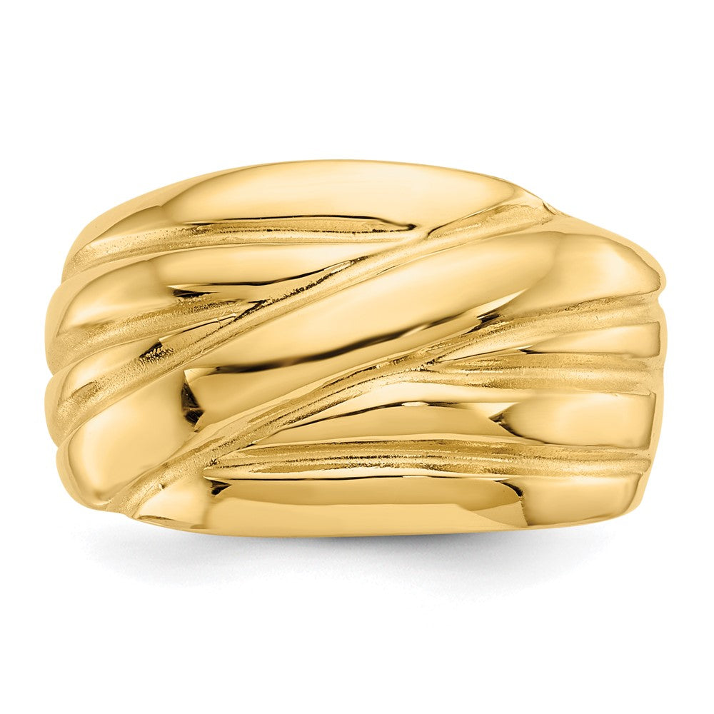 14K Gelbgold Ring mit poliertem, gewelltem Domdesign