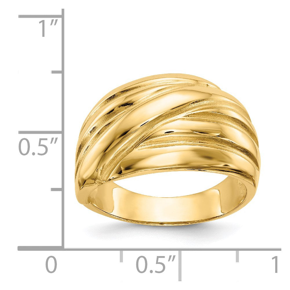 14K Gelbgold Ring mit poliertem, gewelltem Domdesign