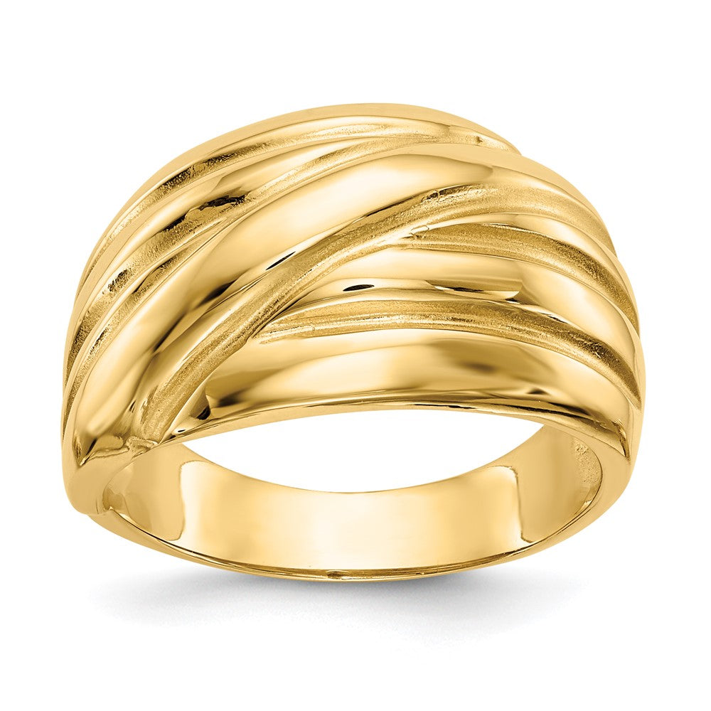 14K Gelbgold Ring mit poliertem, gewelltem Domdesign