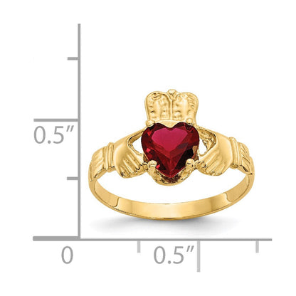 14K Gelbgold January Zirkonia Herz Geburtsstein Claddagh Ring