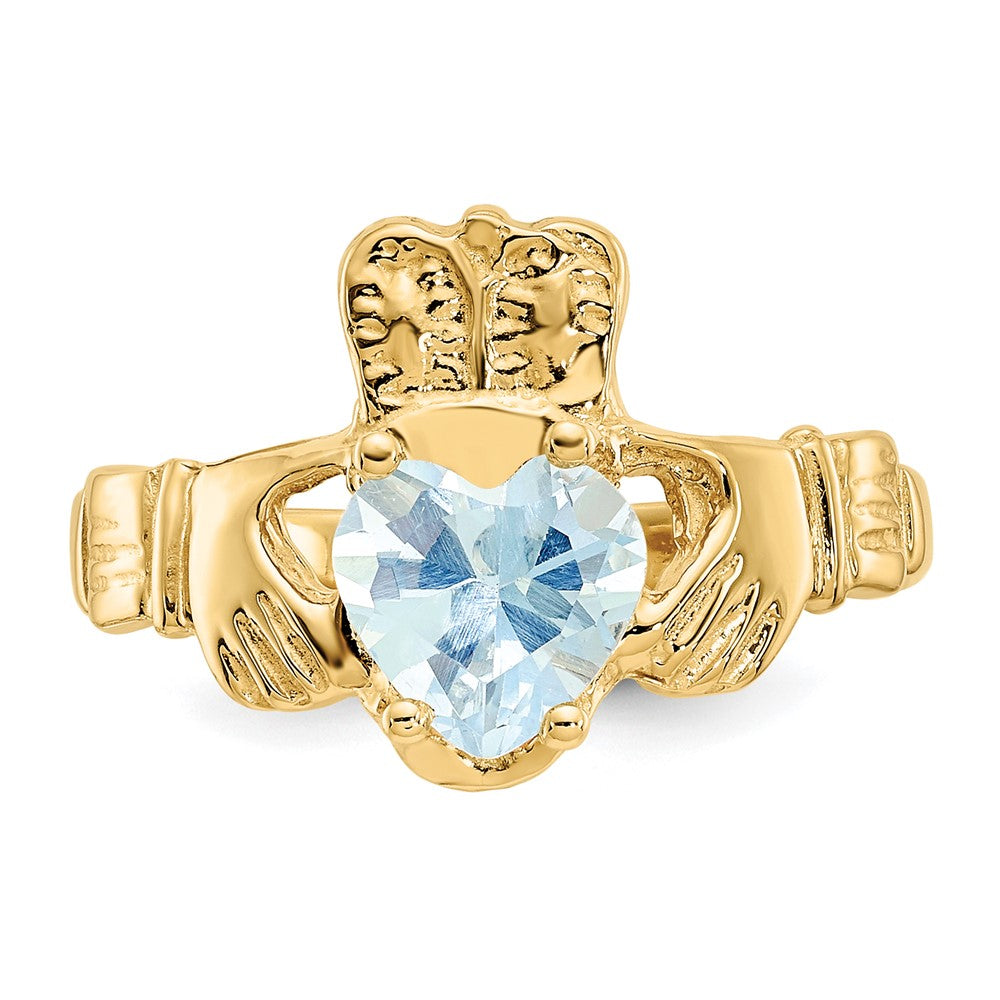 14K Gelbgold March Zirkonia Herz Geburtsstein Claddagh Ring