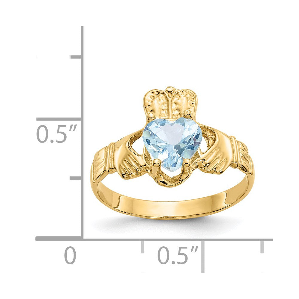 14K Gelbgold March Zirkonia Herz Geburtsstein Claddagh Ring