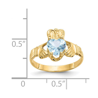 14K Gelbgold March Zirkonia Herz Geburtsstein Claddagh Ring